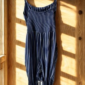 Old Navy Navy Blue Striped Jumpsuit